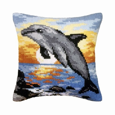 Kruissteek Kussen Dolphin Sunset  40 x 40 cm