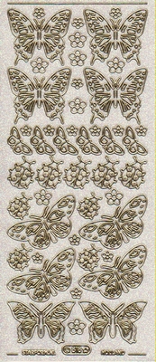 Stickervel Vlinder glitter transparant goud  10 x 23 cm