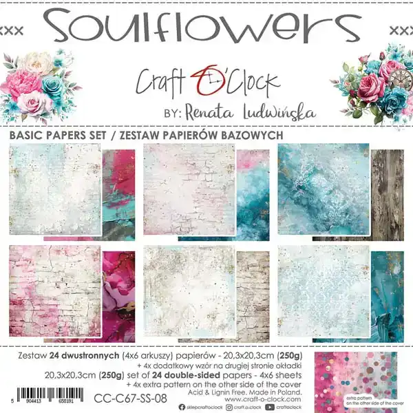 Craft O Clock Soulflowers 20 x 20 basic paper pad  20x20 cm