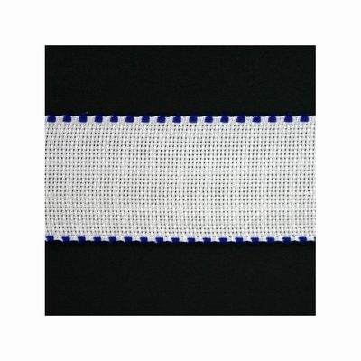 Aida band wit rand blauw  Per Meter